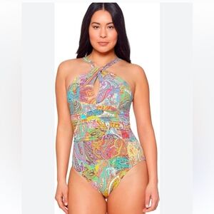 Bleu Rod Beatte   Colorful Paisley Swimsuit Size 10